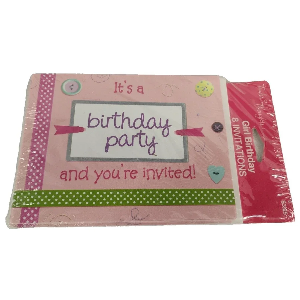 Vintage NOS Tender Thoughts Girl‎ Birthday Part Invitations 8 W/Envelopes